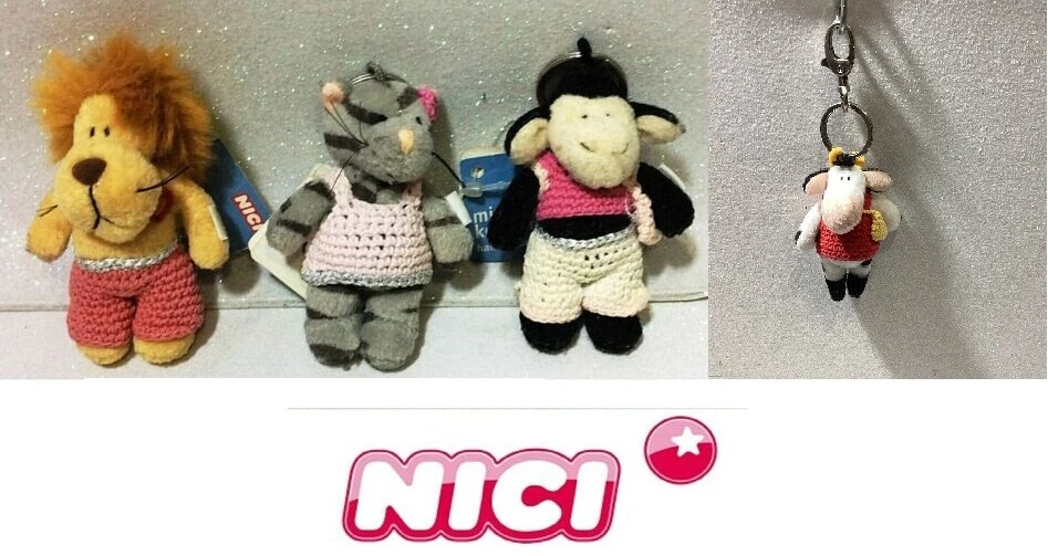 NICI MINIMALS PORTACHIAVI IN PELUCHE PLUSH KEYCHAIN LEONE PECORA GATTO  MUCCA