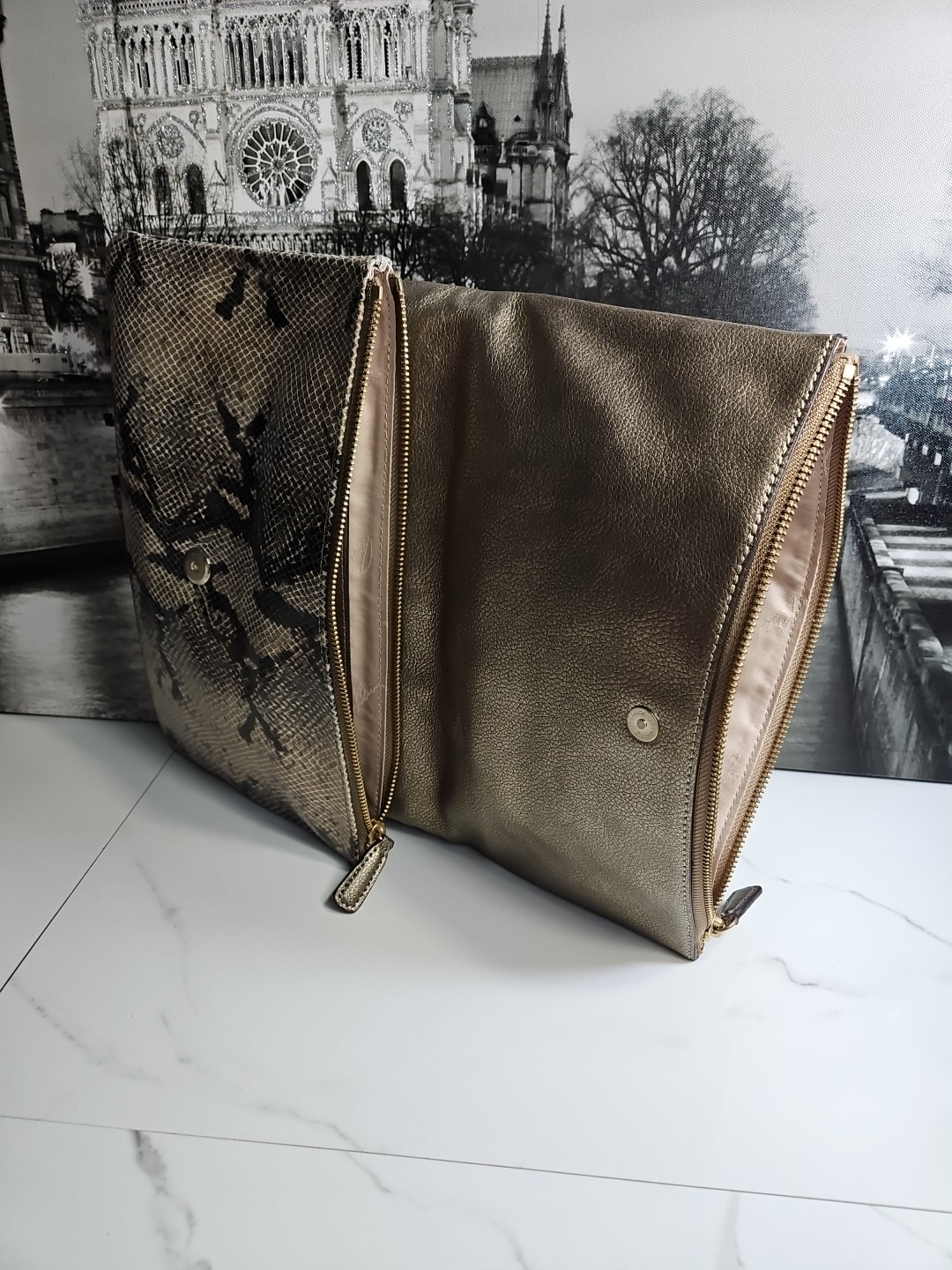 Anne Klein Mettalic Gold/ Python Pattern 3 Pocket… - image 8