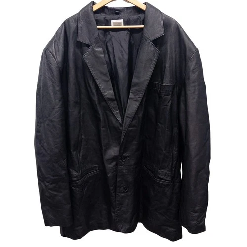 King Size Vintage Black Leather Blazer Jacket Coat Sopranos Style Men 3XL Tall - product listing photo