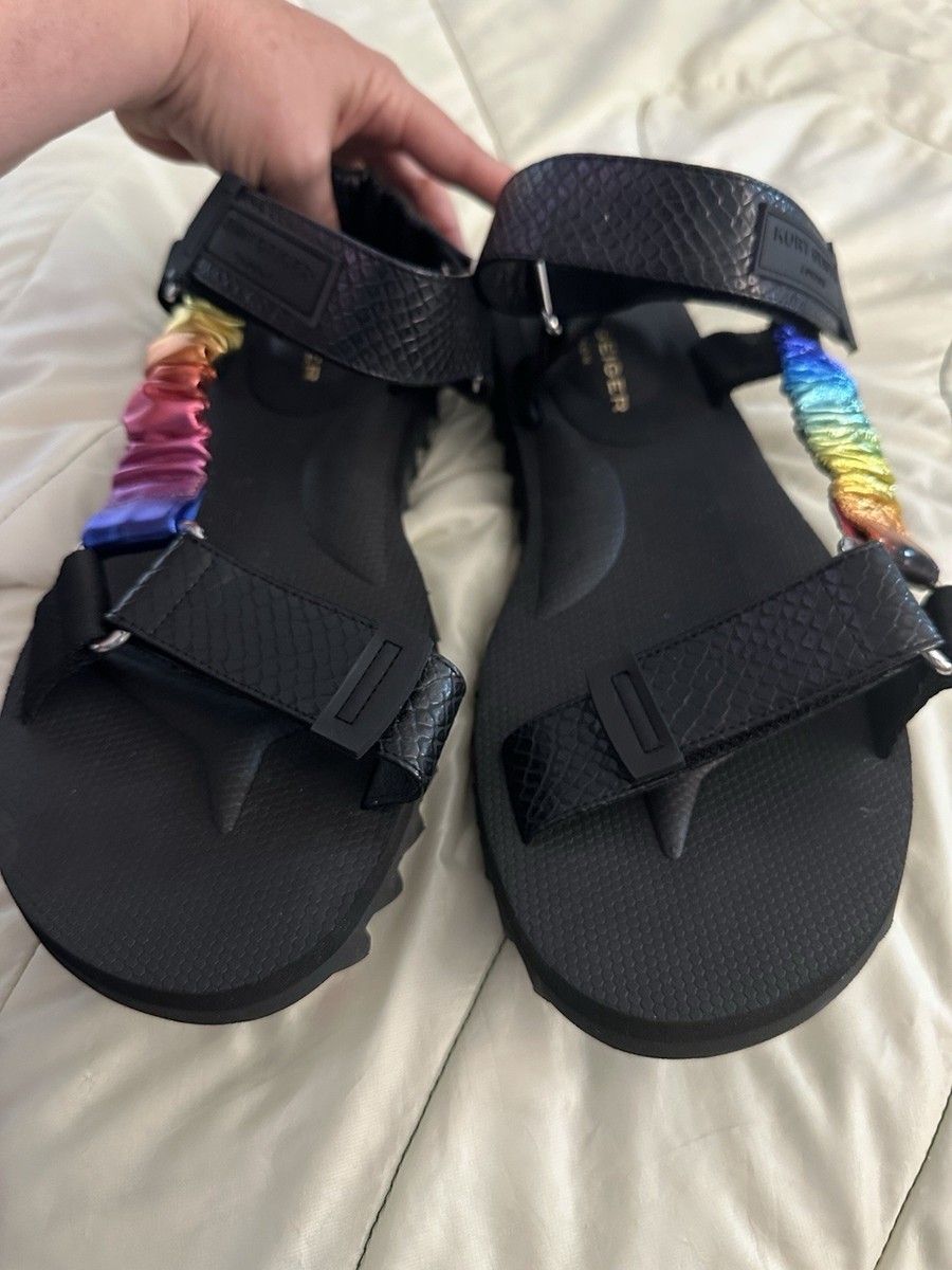 NEW Kurt Geiger Men\'s Size 44.5 / US 10.5 Black‎ Rainbow  Leather Orion Sandals NEW Kurt Geiger Men main image 3