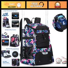 Large Capacity Baseball/Softball Backpack 40L, Youth/Adult Bat Bag with Shoe Com