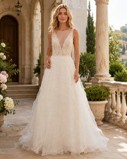 Jenny Yoo Silk Organza Wedding Dress Bridal Size 8 Ivory Plunging V Alencon Lace