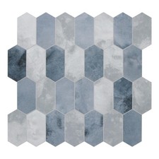 10-Sheet Peel and Stick Backsplash, 12" x 11.5" Blue Cement Long Hexagon Self...