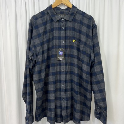 LYLE & SCOTT Freizeithemd marineblau/grau kariert Knopfmanschette lockere Passform Größe XL