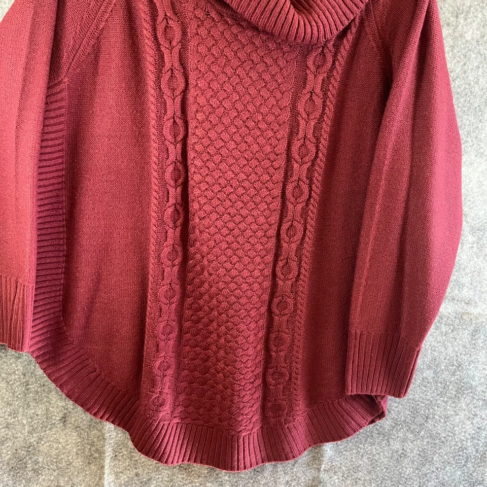 Suéter tejido con cable cuello capucha Hampshire Studio para mujer talla 2X Borgoña Foto 3 de 4