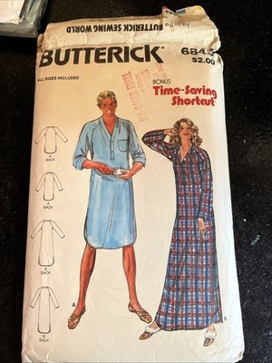 vintage sewing pattern butterick pajamas sleep dress All Sizes 6843 Cut