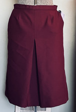 VTG 70s Poly Burgundy Knit Skirt Front Pleat Pockets Size 13 Made In USA Women's