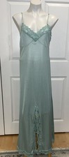 VTG Sears Nylon Nightgown Maxi Lace Trim Spaghetti Straps Blue Green Sz M 36