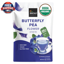 Incas 100 USDA Organic Butterfly Pea Flower 30 Tea Bags Non GMO Verified Caffei