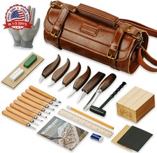 Wood Carving Kit, 33Pcs Wood Carving Tools Set with Thick Leather Storage Bag, D
