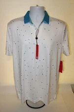 Redvanly Men's Medium Savile Golf Polo Short Sleeve White Blue Stars NEW Stretch