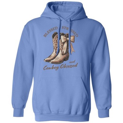 Blessed Stressed Cowboy Obsessed - Western Mom Style Unisex Hooded Sweatshirt