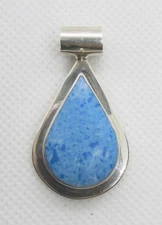 925 STERLING SILVER BLUE MOTTLED ENAMEL PEAR SLIDE PENDANT 21x38MM ~ 9.2G