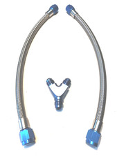 6an 18 Stainless Nitrous Or Fuel Hose Blue Ends 2pc And A 6an Y Fitting 6an 18 Stainless Nitrous Or Fuel Hose Blue Ends 2pc And A 6an Y Fitting