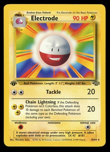 Pokemon 1st Edition Electrode 18/64 Jungle Non Holo Rare Vintage Card Near Mint