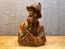 Vintage Black Forest Wood Carving W.u.M. Heinzeller Germany Pipe Smoking Figure