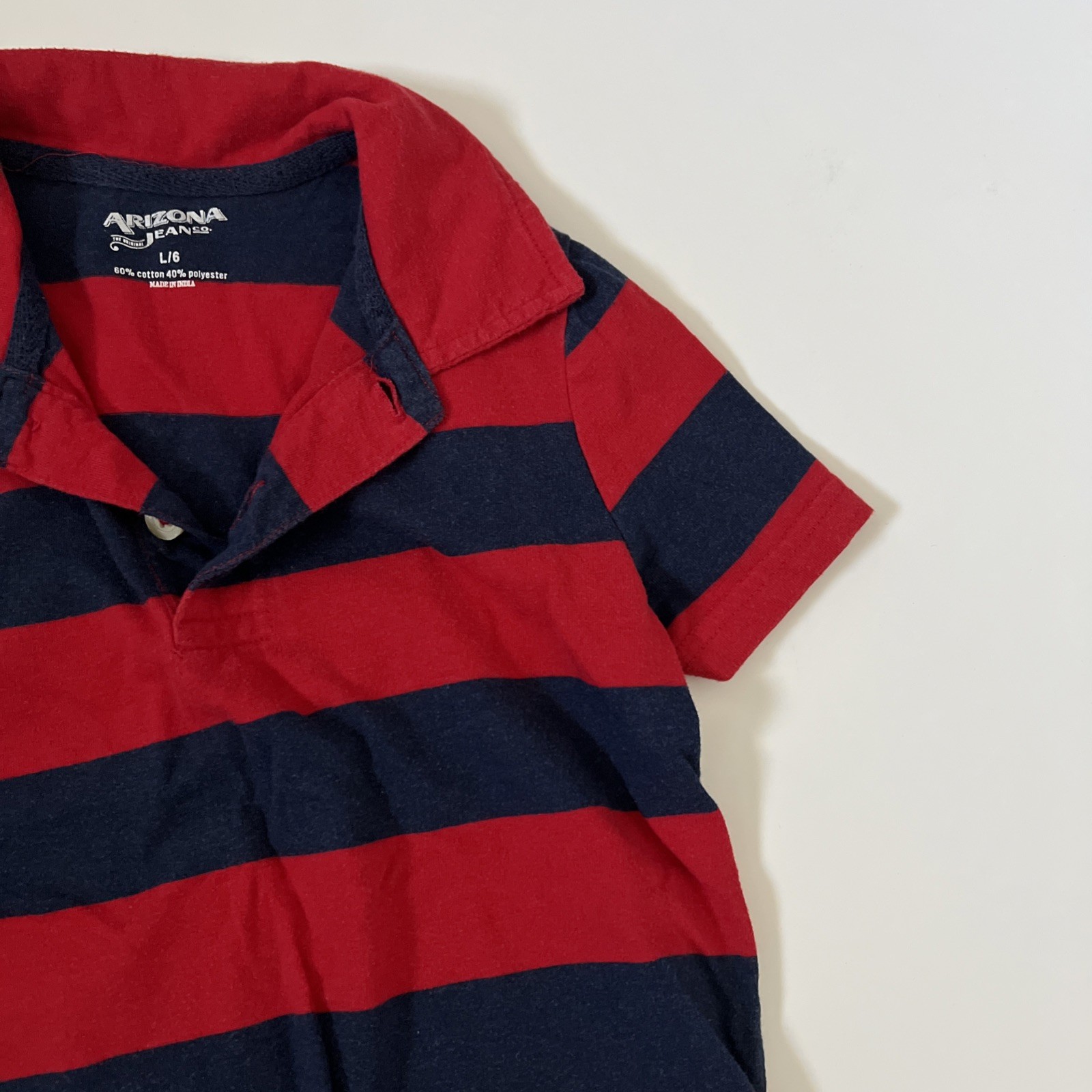 Arizona Jeans Boys Red Blue Striped Polo Shirt Sleeve Shirt Size L/6 image 6