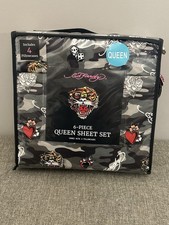 Ed Hardy 6-piece Queen sheet set featuring a camouflage pattern Size Queen