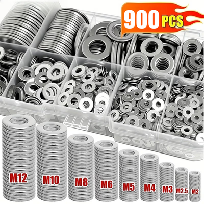 #ad #ad 900PCS Stainless Steel Washers Flat Washer Assortment Set Value Kit w Case $7.99