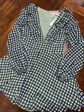 Hutch Anthropologie Green Gridprint Romper Small New