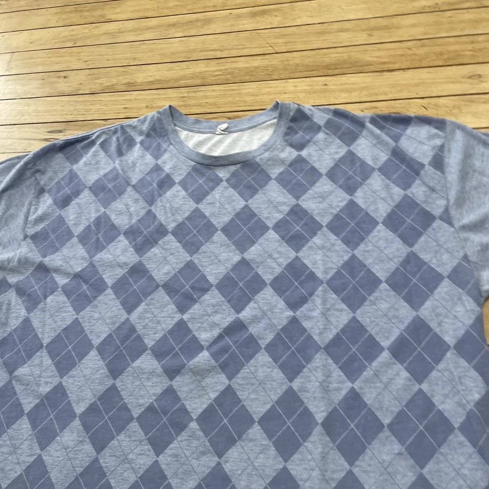 Camiseta Híbrida Premium Camiseta Argyle Hombres XXL Azul Gris Activa Sin Cuello Geométrica Foto 4 de 4