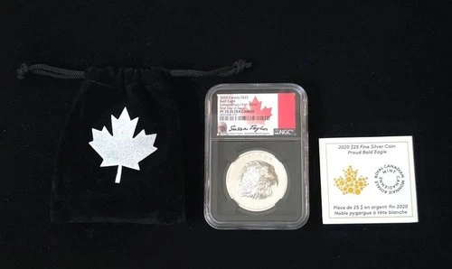 2020 Canada $25 Silver Bald Eagle NGC PF 70 Ultra Cameo Signed Susan Taylor 102