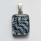 Small Handcrafted Fused Dichroic Glass Pendant...SILVER and BLACK