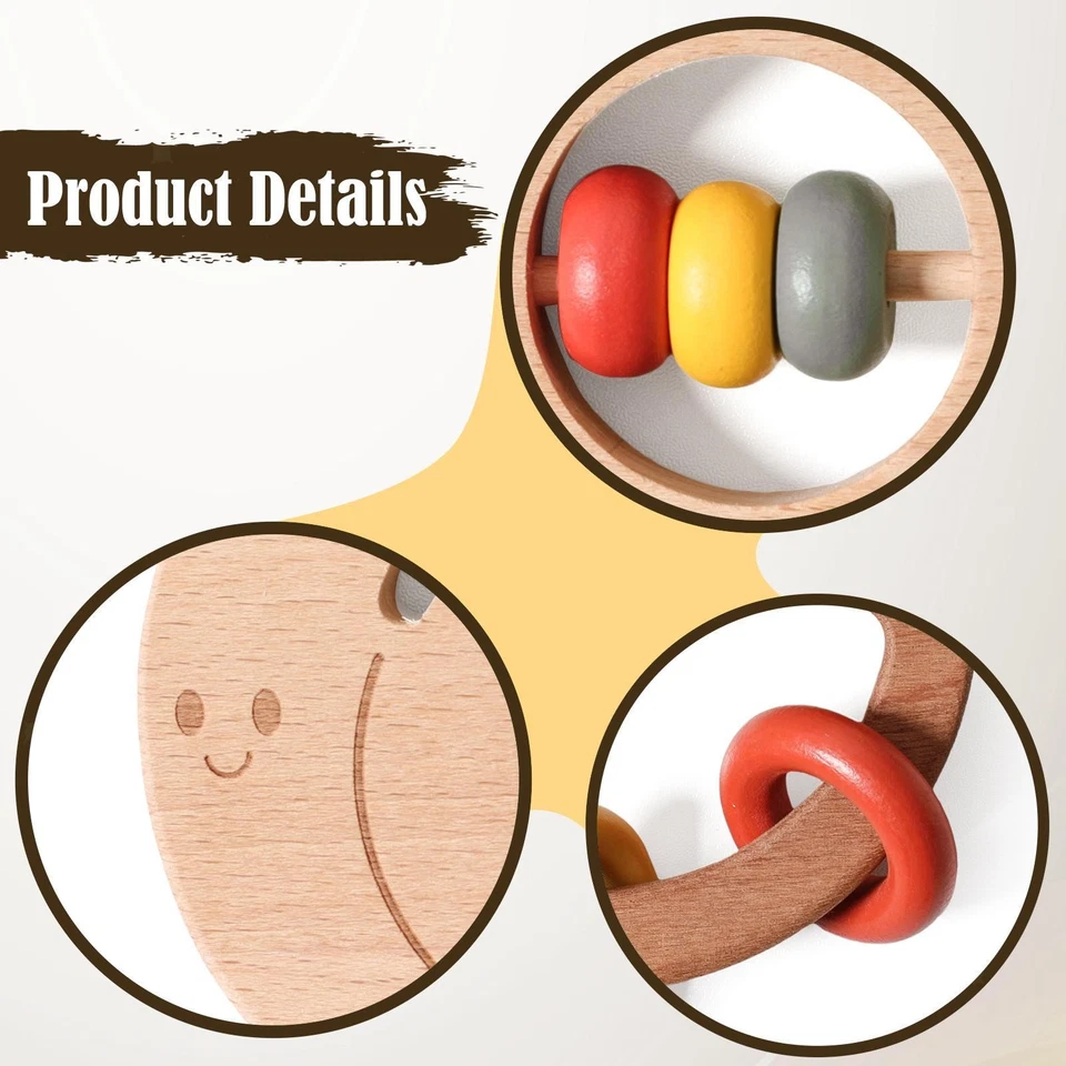 Wooden Rattle Set Birthday Gifts Early Education for Preschool Newborns Kids - Image 4 of 4
