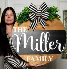 Front Door Decor Sign Last Name Initial Personalized Door Wreath Hanger Custom