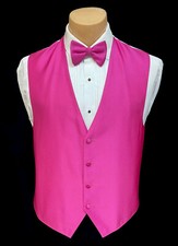 Men's Bright Pink Tuxedo Vest  Tie Long or Bow Formal Wedding Groom Prom Cruise