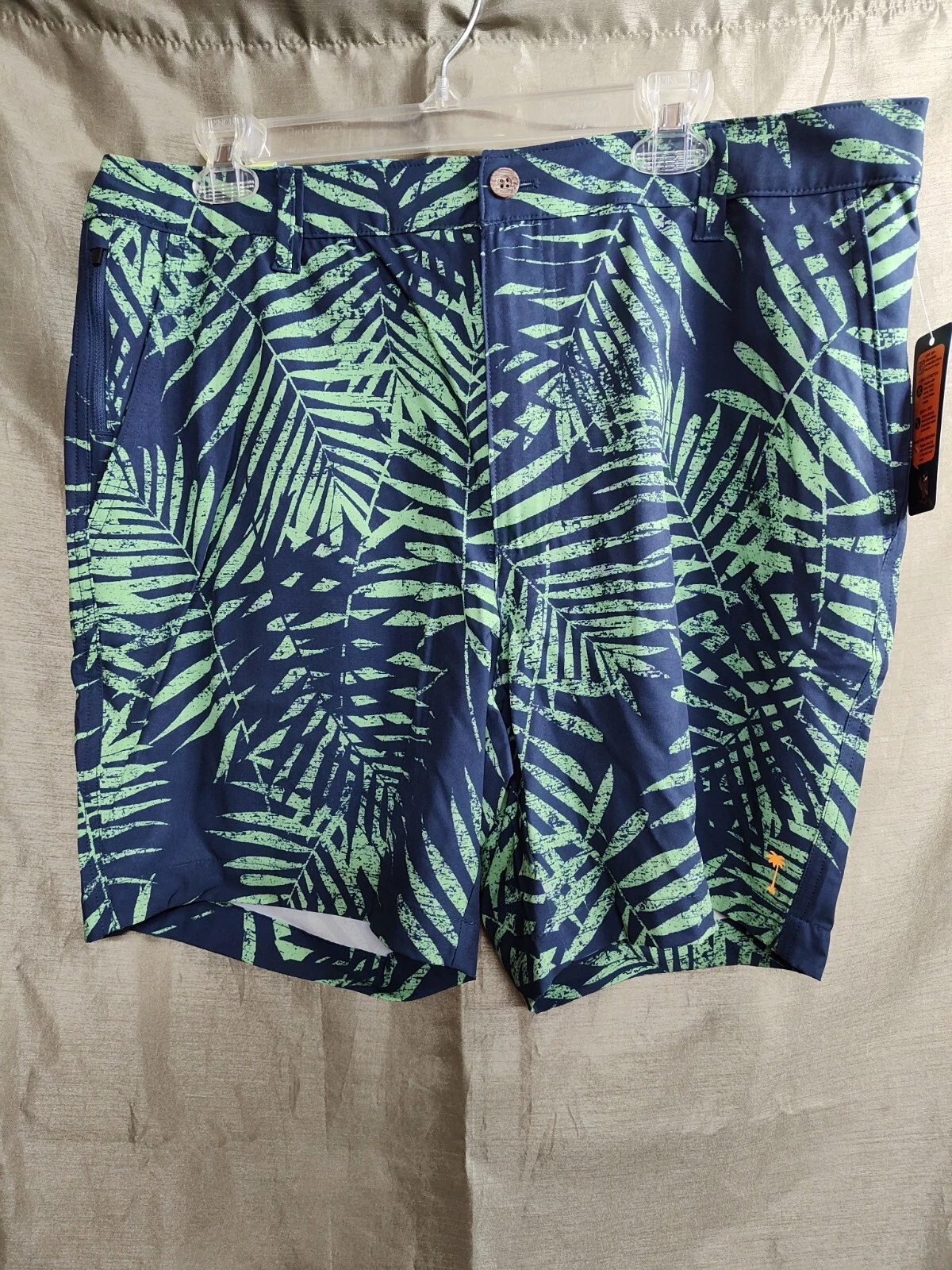 Mens Margaritaville shorts 38 Waist 7" inseam Blue w/green UPF 30, quick dry