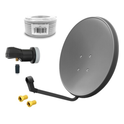 60cm Sat Anlage grau Single LNB 1 Teilnehmer 20m Koaxialkabel 2x F-Stecker HD 4K
