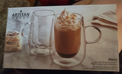 Artisan Roast Double Walled Glass Latte Coffee Mug Thermo Set of 2 New 10 Oz