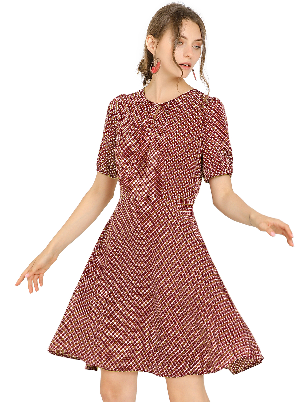 Allegra K Women's Flowy Chiffon Dress - Short Sleeve Lace Insert Midi Dress With Elastic Waist