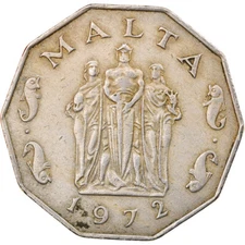 [#918673] Coin, Malta, 50 Cents, 1972, British Royal Mint, VF(30-35), Copper-nic