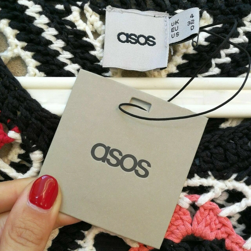 Vestido de mezcla de algodón de crochet tejido a mano con diamantes ASOS S... - Imagen 3 de 4