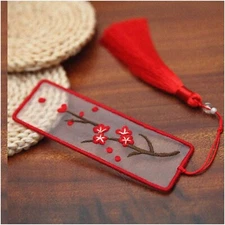 Plum Blossom Embroidery Bookmark Set - Delightful Organza Bookmarker with Cute P