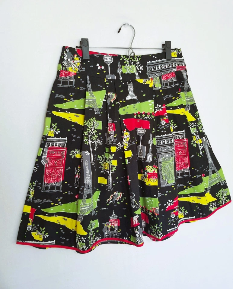 FALDA BERNARDO MIDI TRAVEL CITY PARIS LONDRES MUJER TALLA 6 100% ALGODÓN ACAMPANADA Foto 4 de 4