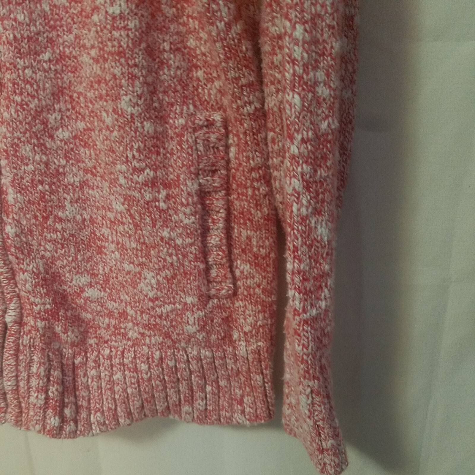 LL Bean Women's LARGE Cotton Ragg Full Zip Cardigan Pockets Red Heather