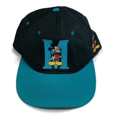 Vintage Disney Unisex 90's Black Teal Green Mickey Snapback Hat
