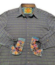 Robert Graham Flip Cuff Striped Exclusive Decoration  Trim Men's Shirt Sz L EUC