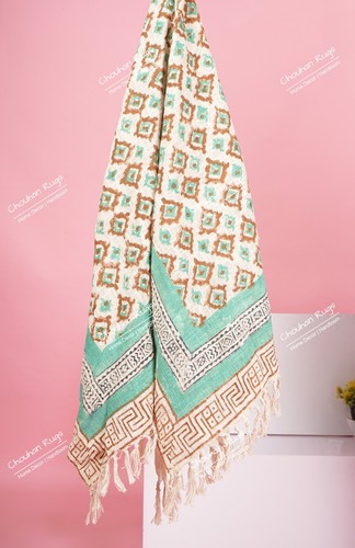 Hand Loomed Cloth Soft Cotton Blanket, Sofa Cover, Boho Ethnic Beach Towel - Picture 7 of 8