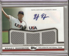 2011 USA Baseball BRADY RODGERS Auto Signature Triple Jersey #98/214