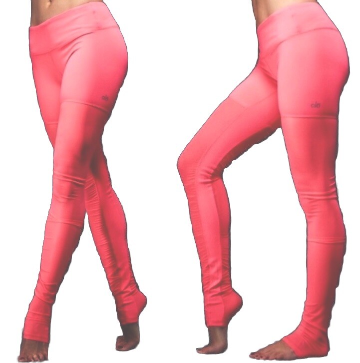 ALO YOGA Azalea Goddess Leggings Mesh Scrunch Bright Neon Hot Pink Coral  Size S