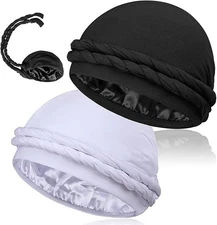 MLTUAGE 2 Pcs Satin Lined Silky Head Wraps for Men, Halo Turban Durag Head Scarf