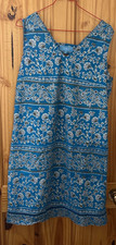 Womens Next UK Size 12 Blue Floral Linen Mix Sleeveless Knee Length Shift Dress