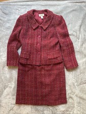Talbots Petites red tweed skirt suit w/button-up jacket  midi pencil skirt Sz 6