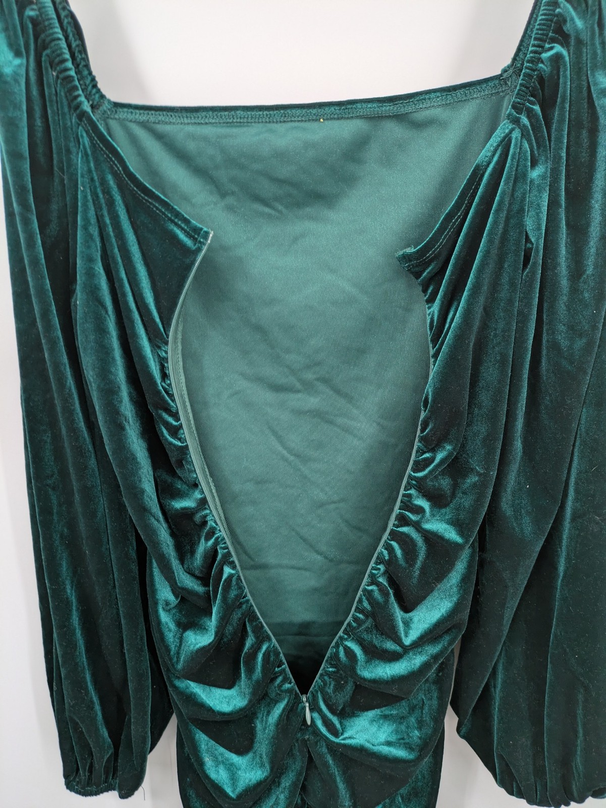 SHEIN Damen Samt Bodycon Kleid Gr 44 XL Grün Rüschen Mini Party Langarm image 9