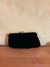 Vintage Black Velvet Clutch With Rhinestone Kiss Lock
