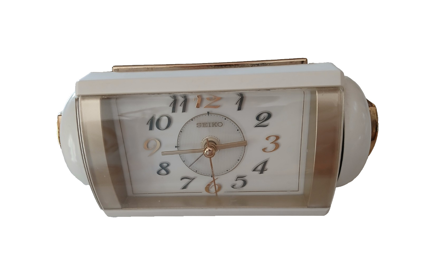 Working 3 AA Battery Operated Seiko QHK047W Gold White Analo